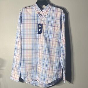Men's Blue and Pink Plaid Shirt Size Medium